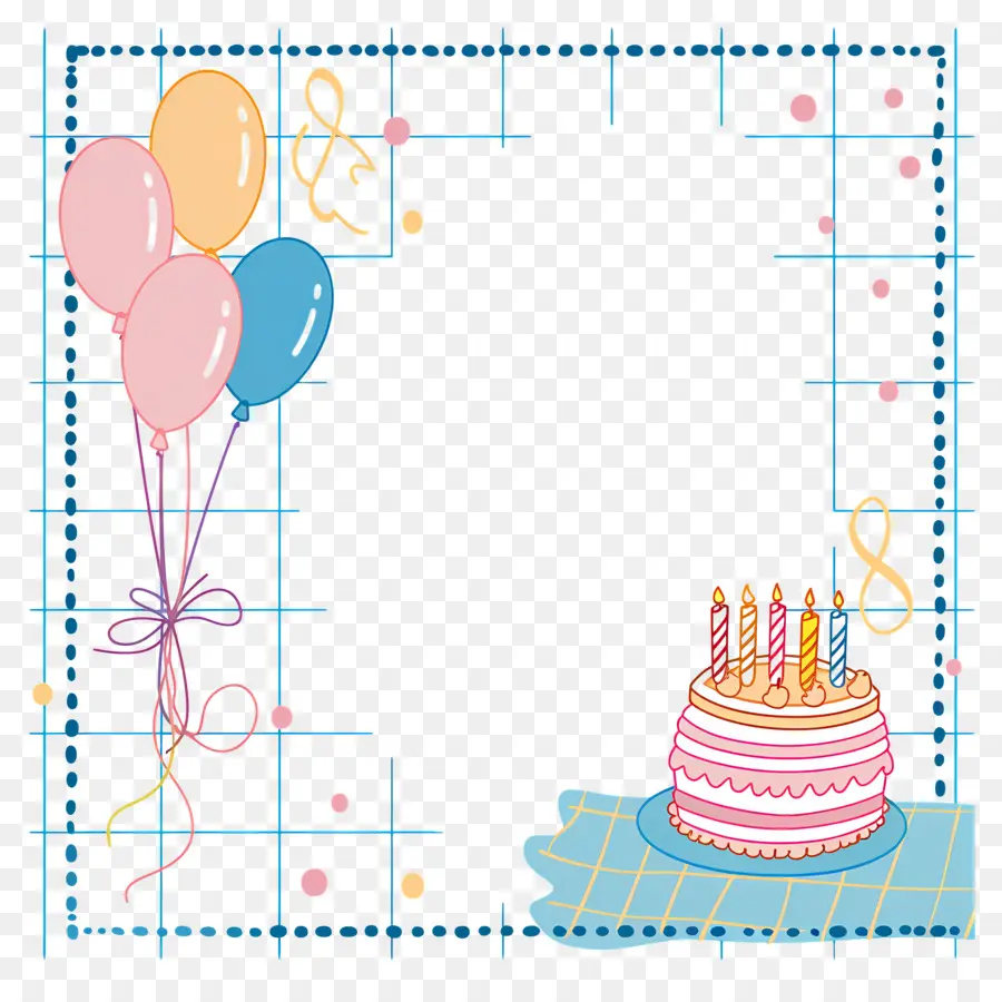 Fond D'anniversaire，Gâteau D'anniversaire Et Ballons PNG