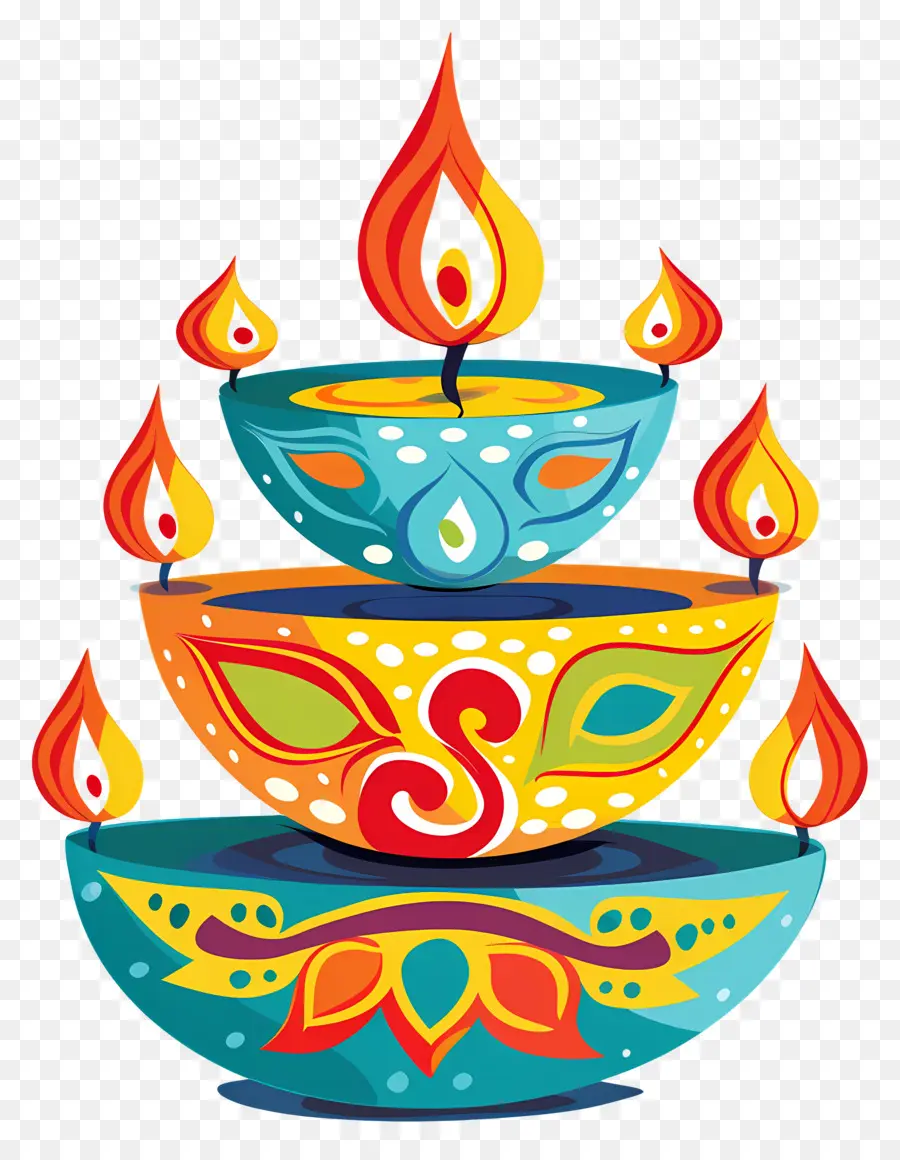 Bougie De Diwali，Diyas Empilés PNG