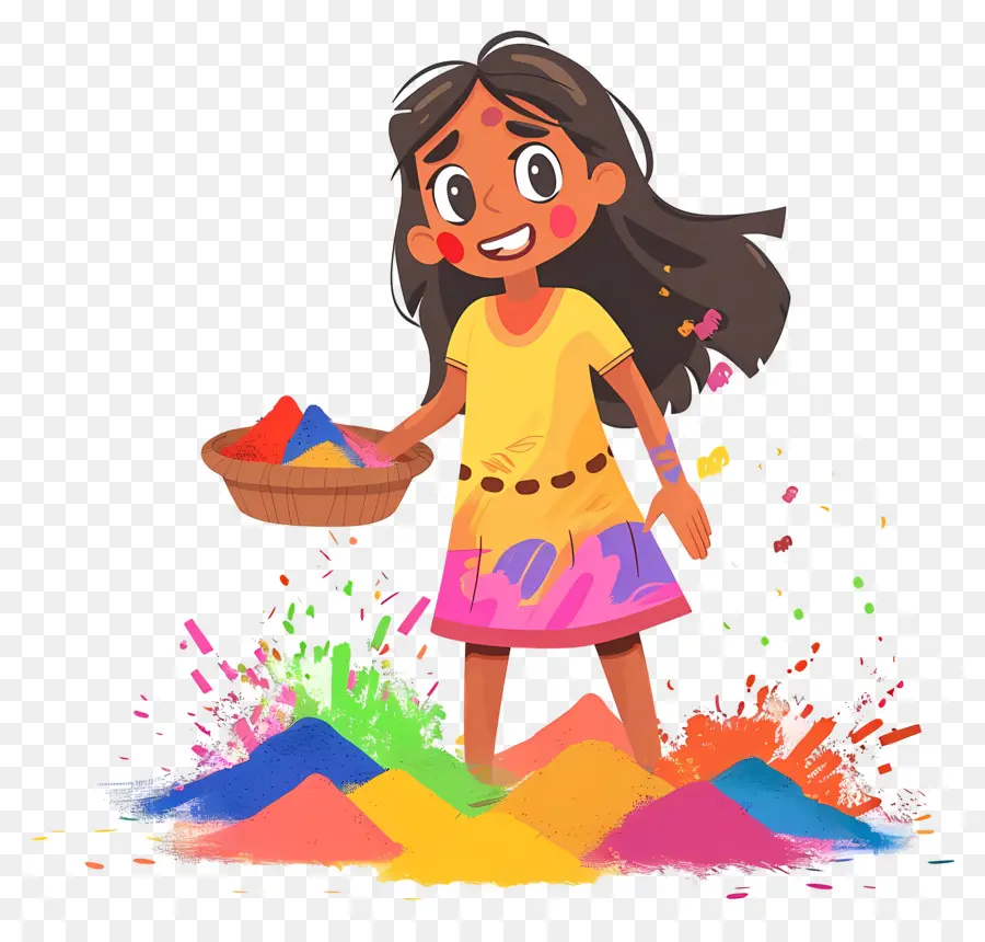 Fond De Holi，Fille De Dessin Animé Avec De La Poudre PNG