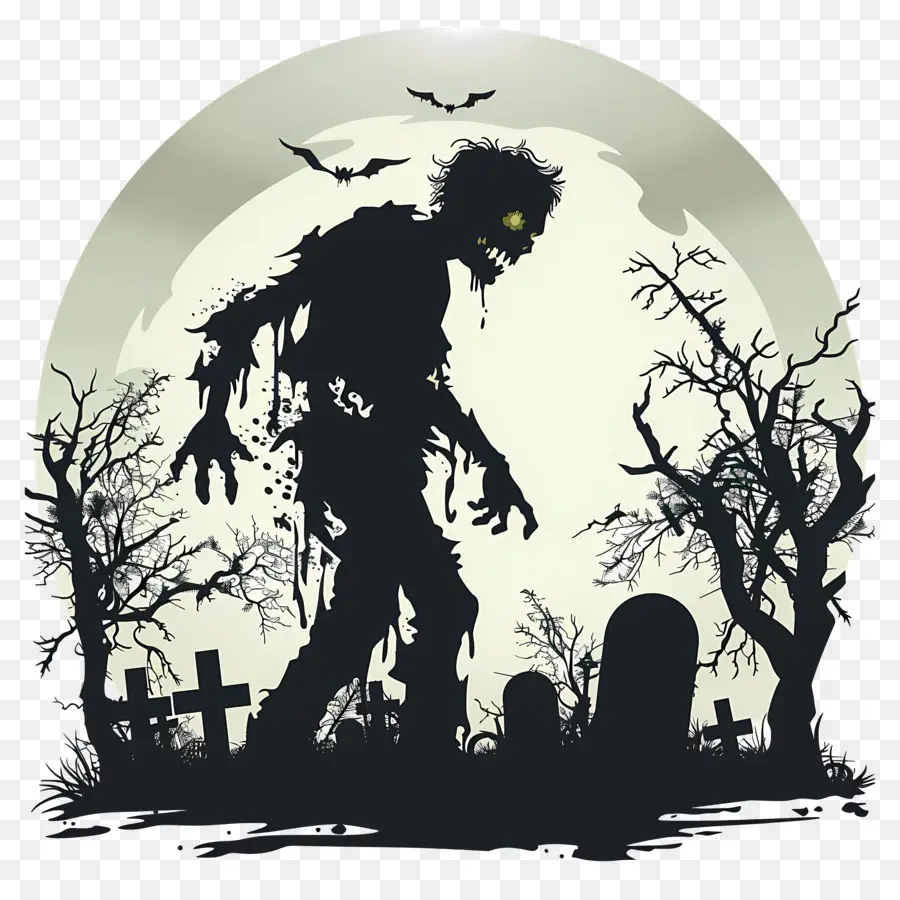 Silhouette D'halloween，Zombie Dans Le Cimetière PNG