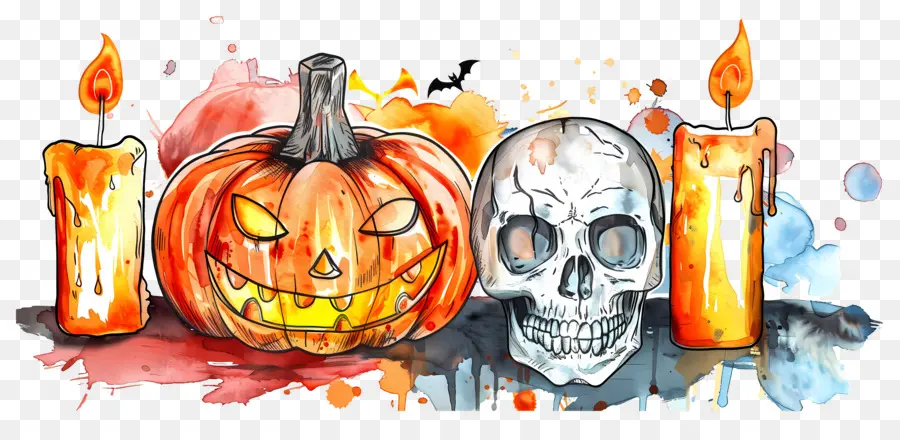 Décor D'halloween，Citrouille Et Crânes PNG