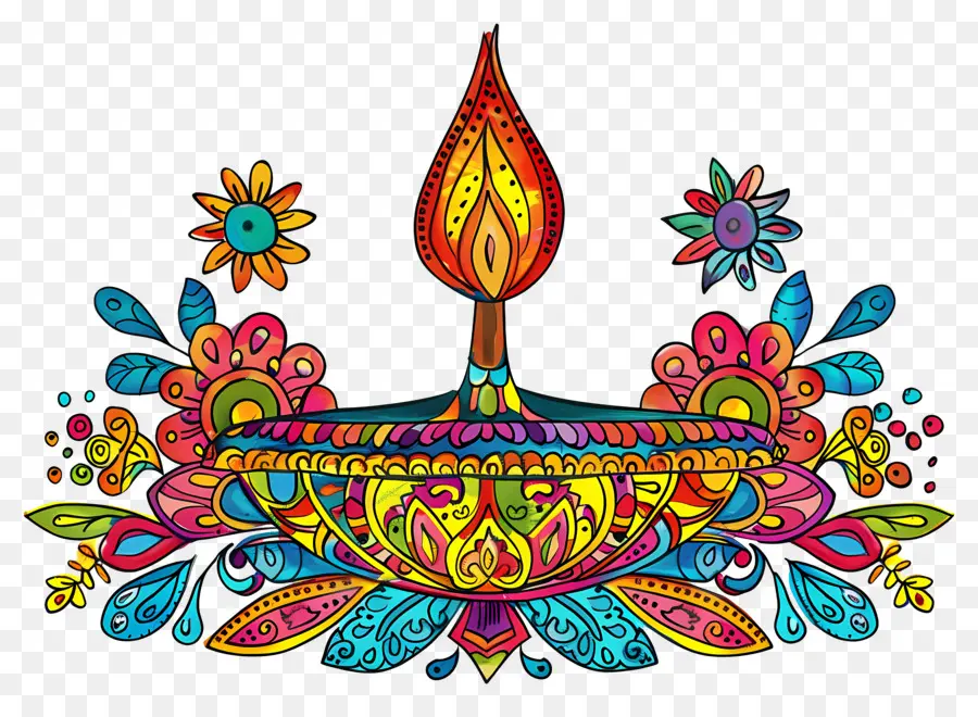 Fleur De Diwali，Diya Colorée PNG