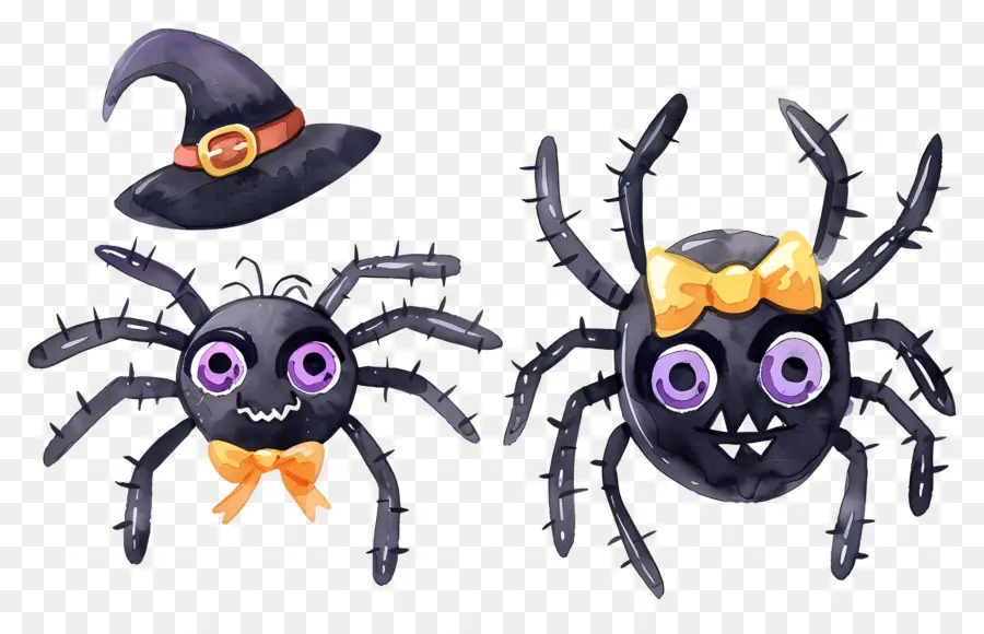 Araignées D'halloween，Araignées Avec Chapeau PNG