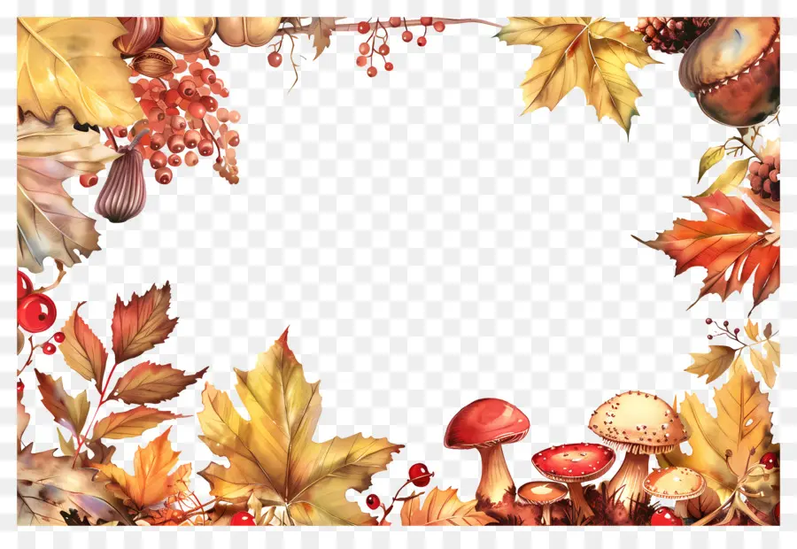 Fond D'automne，Champignons Et Feuilles D'automne PNG