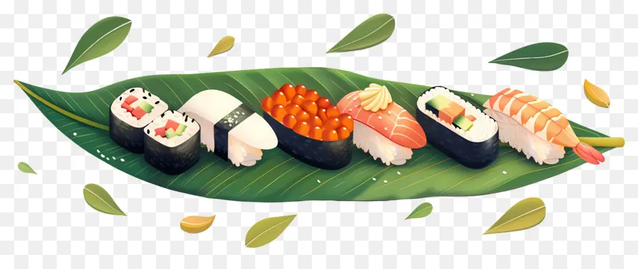 Sushi Sur Feuille，Japonais PNG