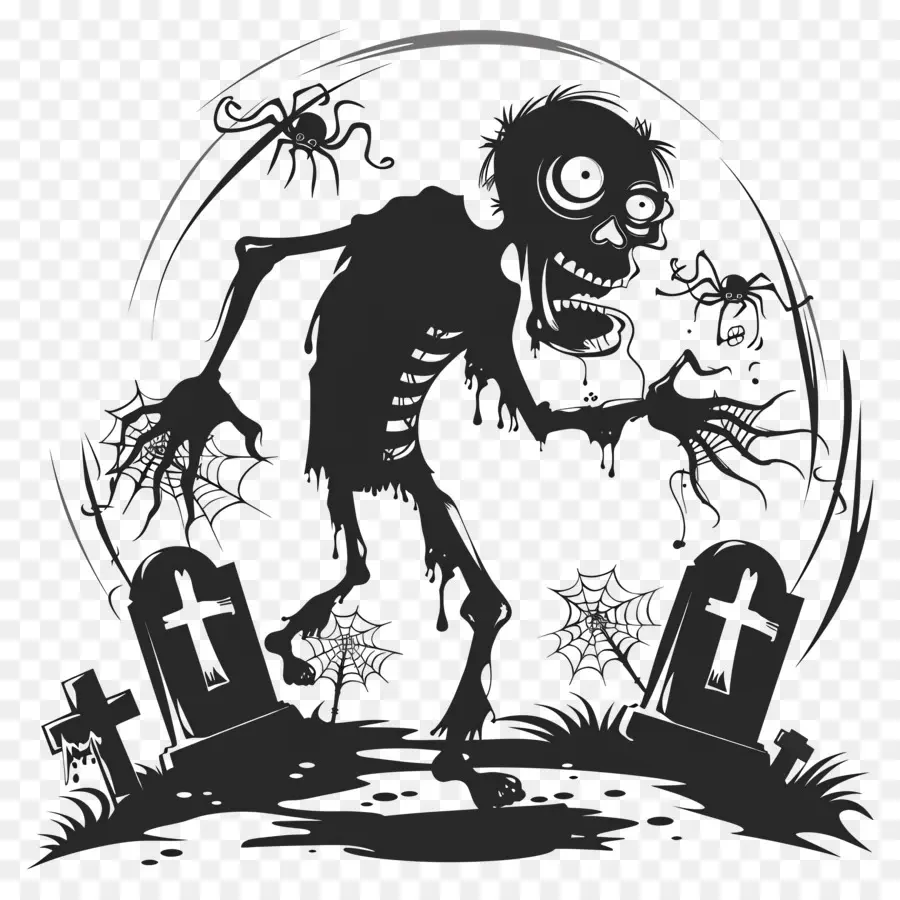 Silhouette D'halloween，Zombie Avec Des Chauves Souris PNG