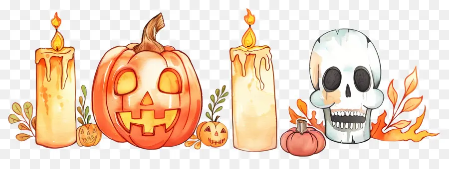 Décor D'halloween，Citrouille Et Crâne PNG