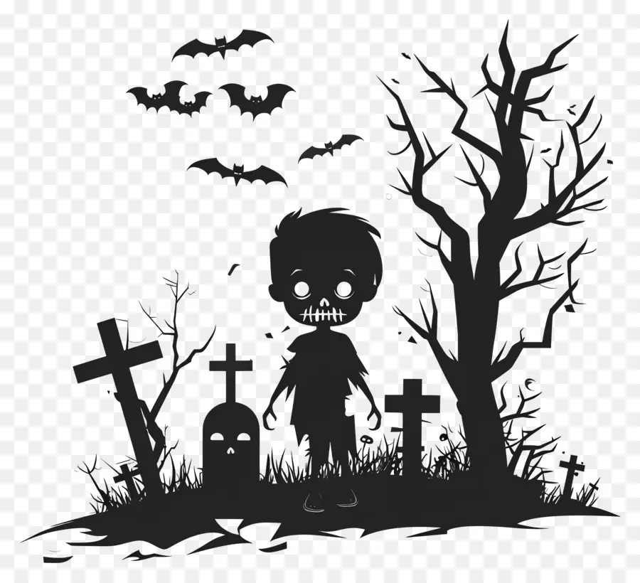 Silhouette D'halloween，Zombi Mignon PNG