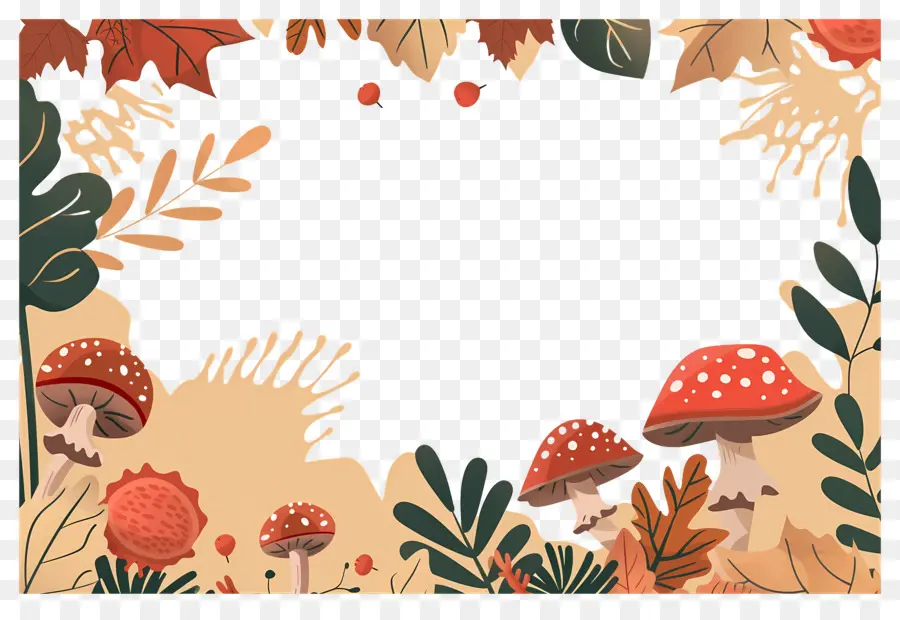 Fond D'automne，Champignons Et Feuilles PNG