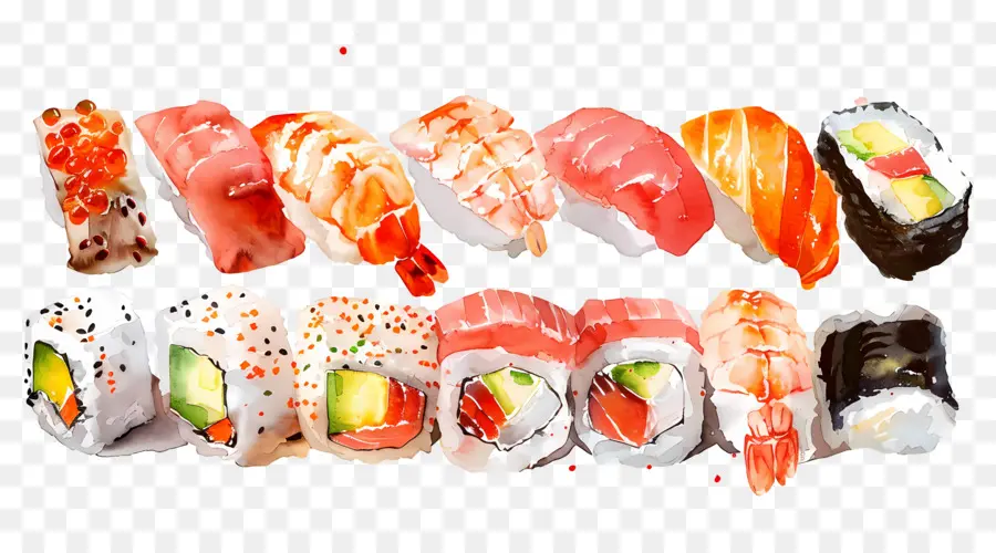 Sushis à L'aquarelle，Sushis PNG