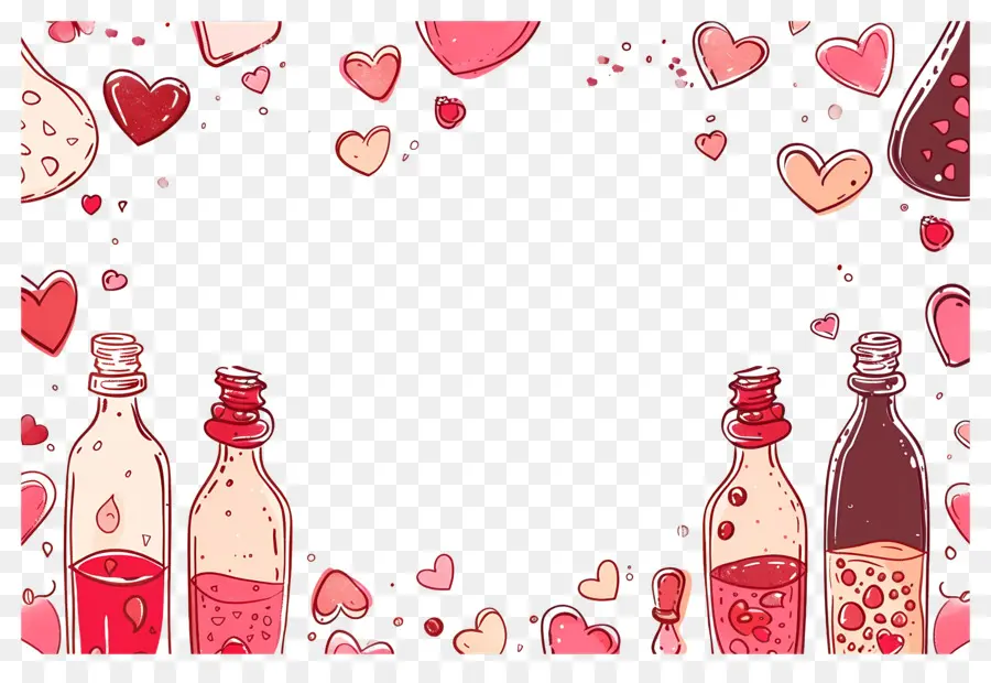 Fond D'amour，Bouteilles Et Coeurs PNG