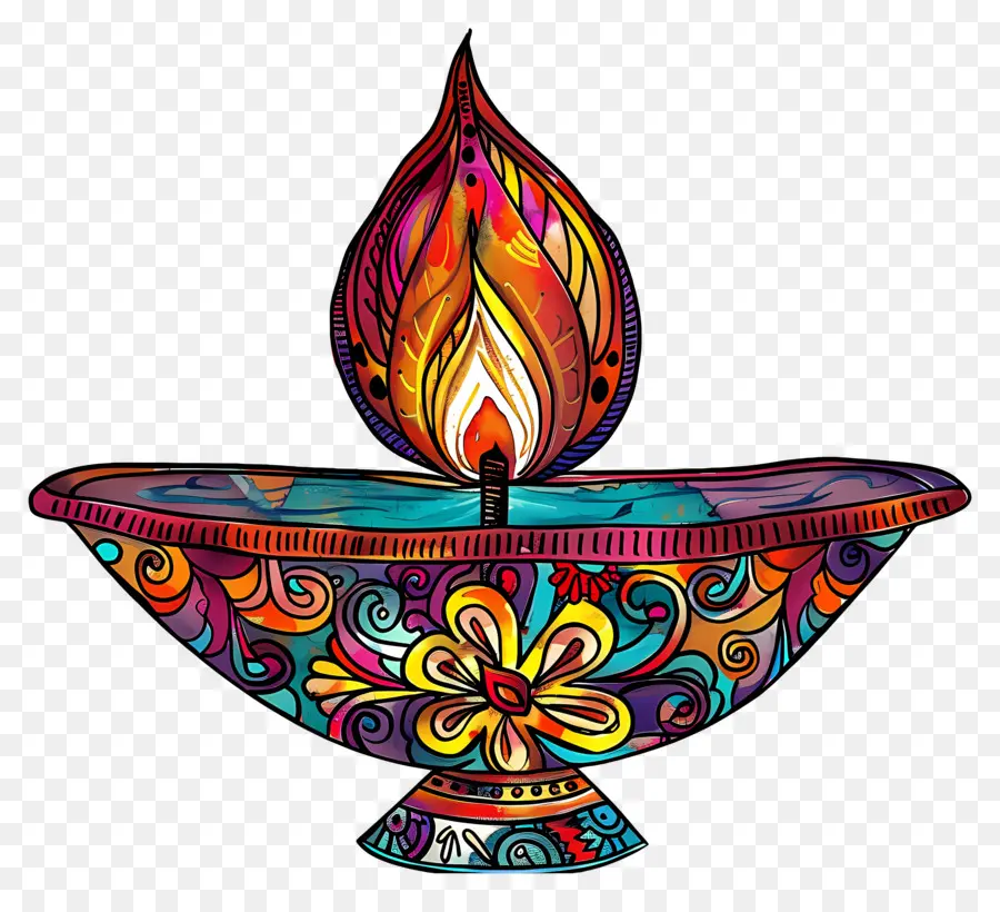 Fleur De Diwali，Diya Colorée PNG