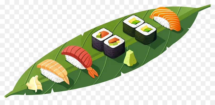 Sushi Sur Feuille，Japonais PNG