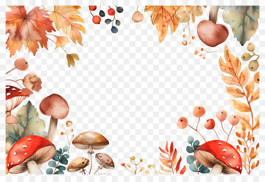 Fond D'automne，Champignons Et Glands PNG