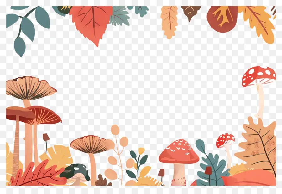 Fond D'automne，Champignons Et Glands PNG