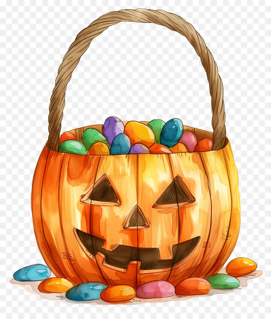 Panier D'halloween，Citrouille Avec Des Bonbons PNG