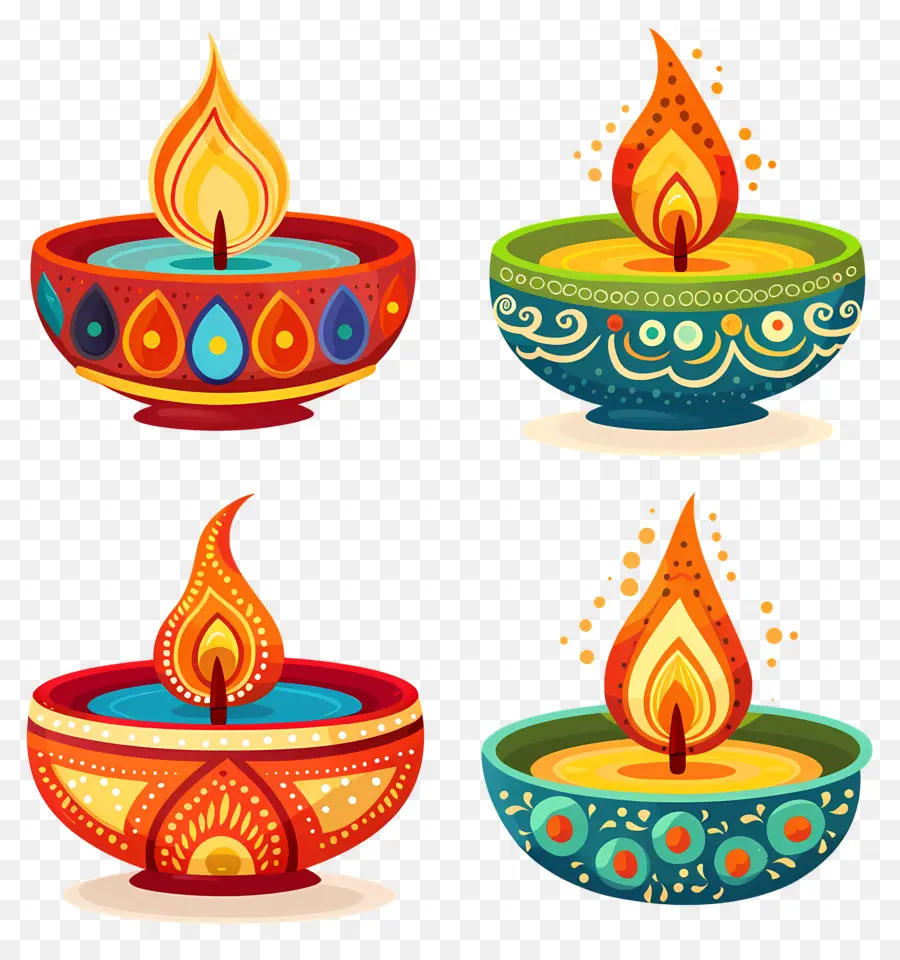 Bougie De Diwali，Diya Colorée PNG