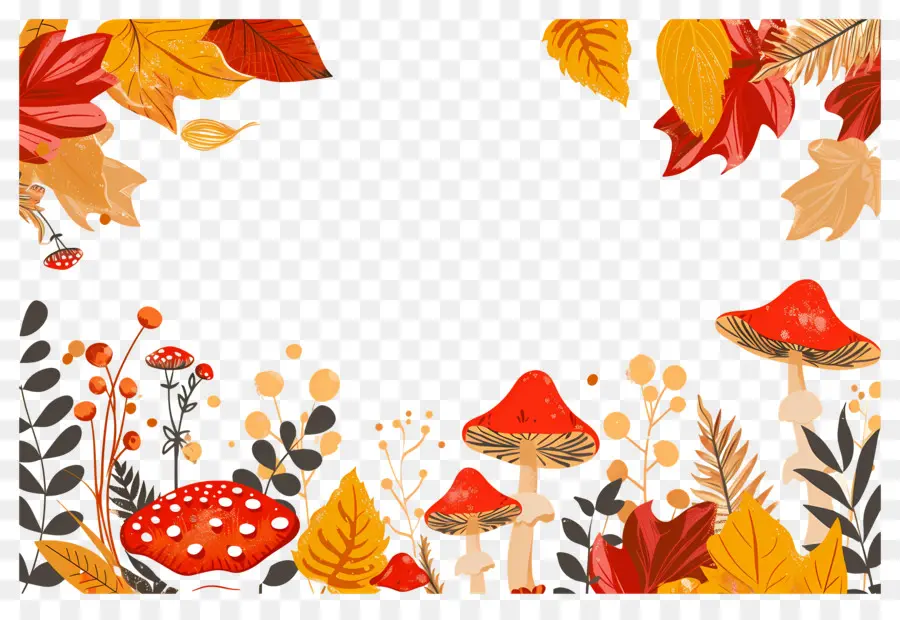 Fond D'automne，Champignons Et Glands PNG