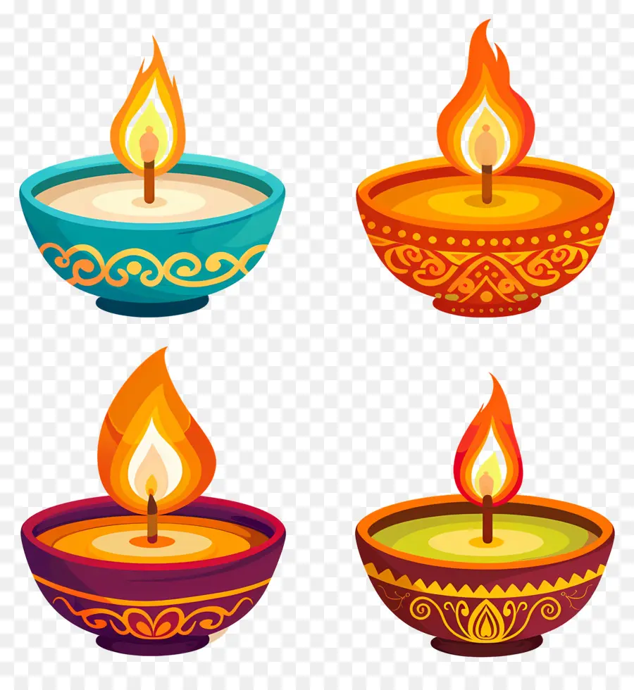 Bougie De Diwali，Diyas Colorées PNG