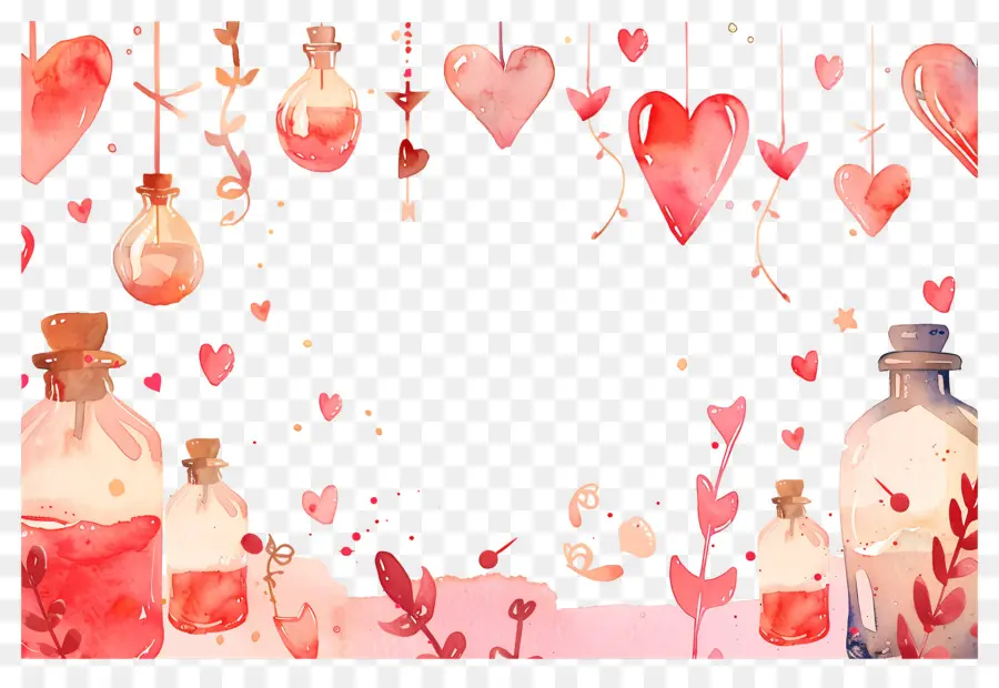 Fond D'amour，Bouteilles Et Coeurs PNG