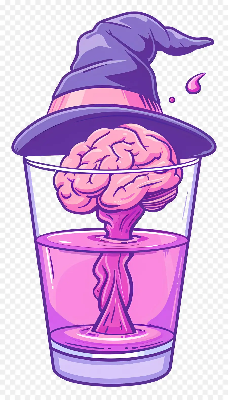 Cocktail D'halloween，Cerveau En Verre Avec Chapeau De Sorcière PNG