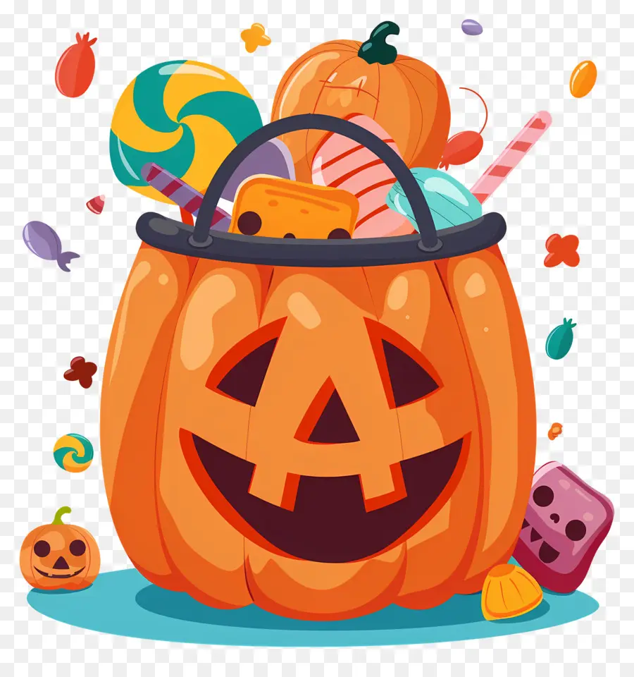 Panier D'halloween，Citrouille Avec Des Bonbons PNG