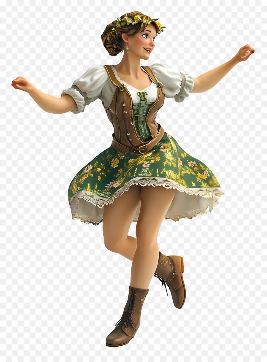 Danseuse De L'oktoberfest，Fille Animée En Robe Verte PNG