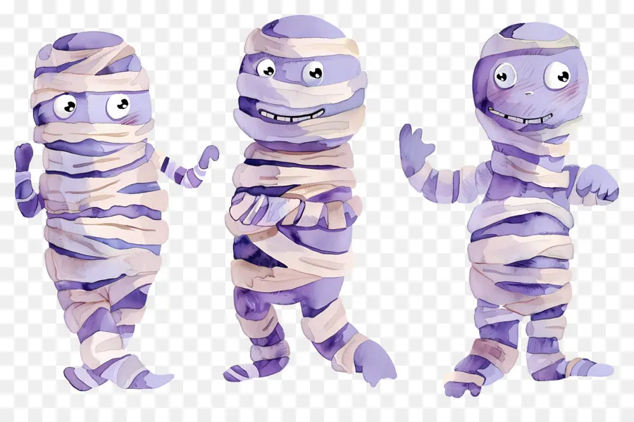 Maman D'halloween，Trio De Momies Violettes PNG