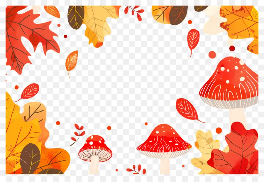 Fond D'automne，Champignons Et Glands PNG