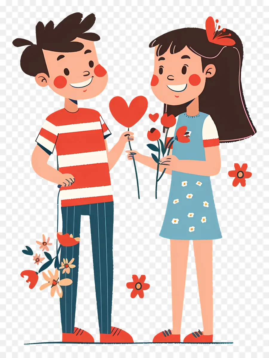 Couple De Dessin Animé，Couple Avec Des Fleurs PNG