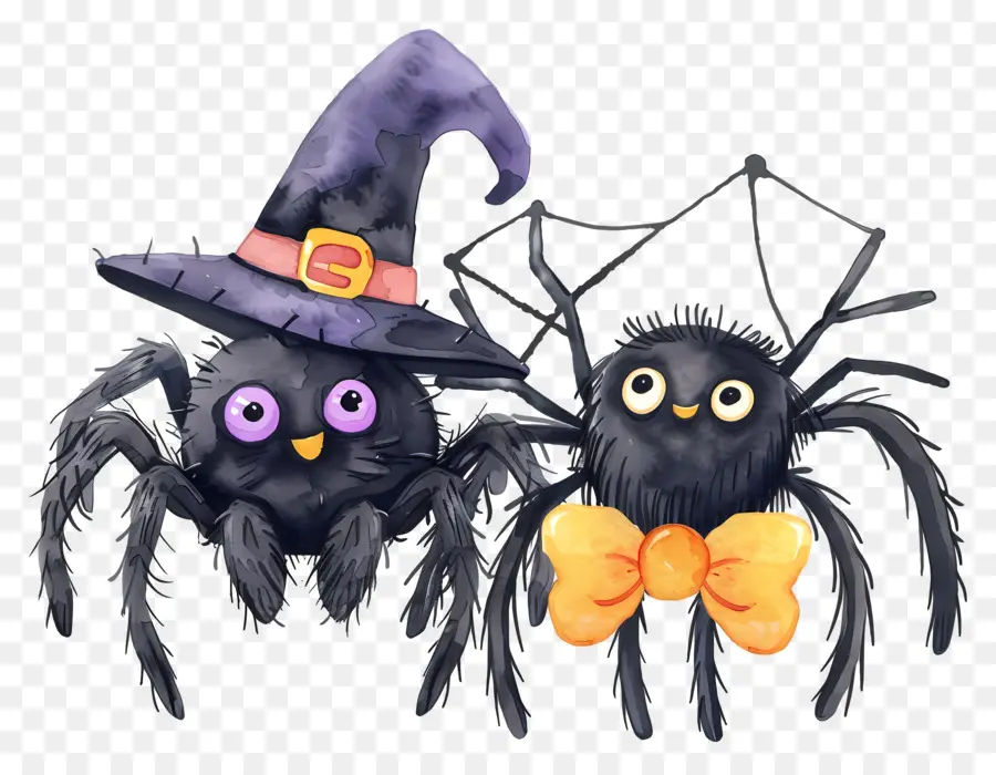 Araignées D'halloween，Araignées Avec Chapeau PNG