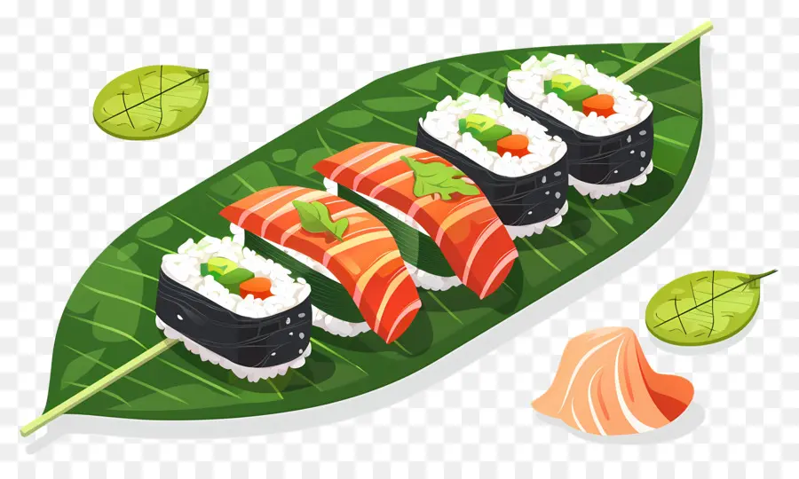 Sushi Sur Feuille，Japonais PNG