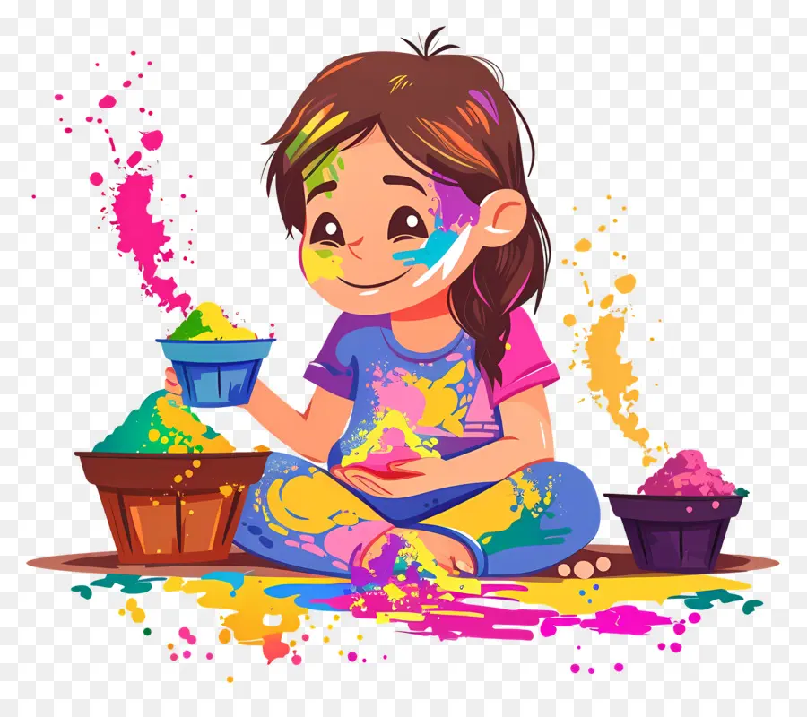 Fond De Holi，Enfant Avec Des Couleurs PNG