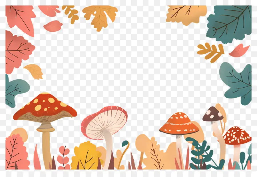 Fond D'automne，Champignons Et Glands PNG