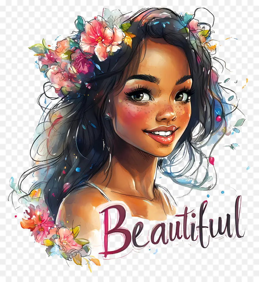 Belle Fille，Femme Souriante Avec Des Fleurs PNG