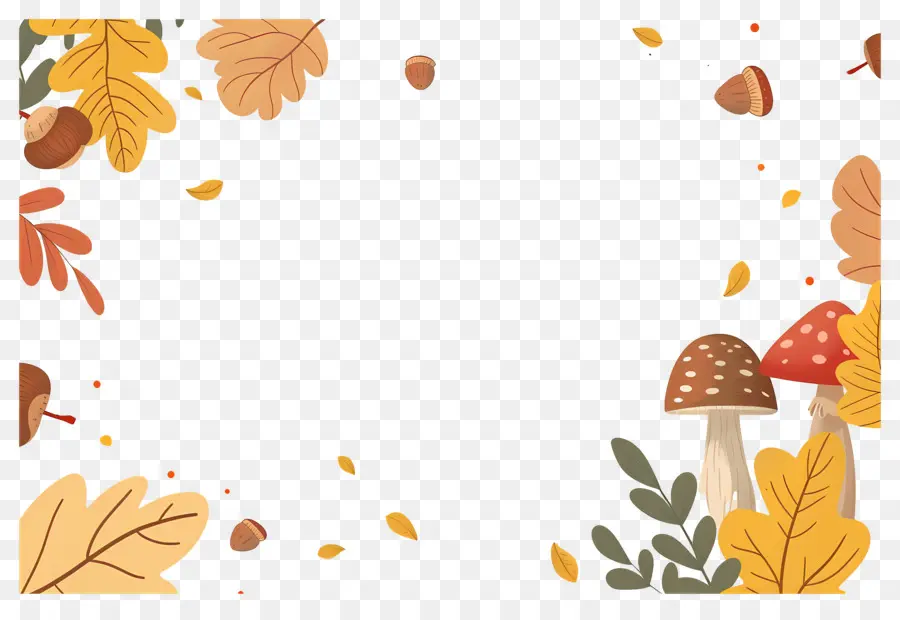 Fond D'automne，Champignons Et Glands PNG