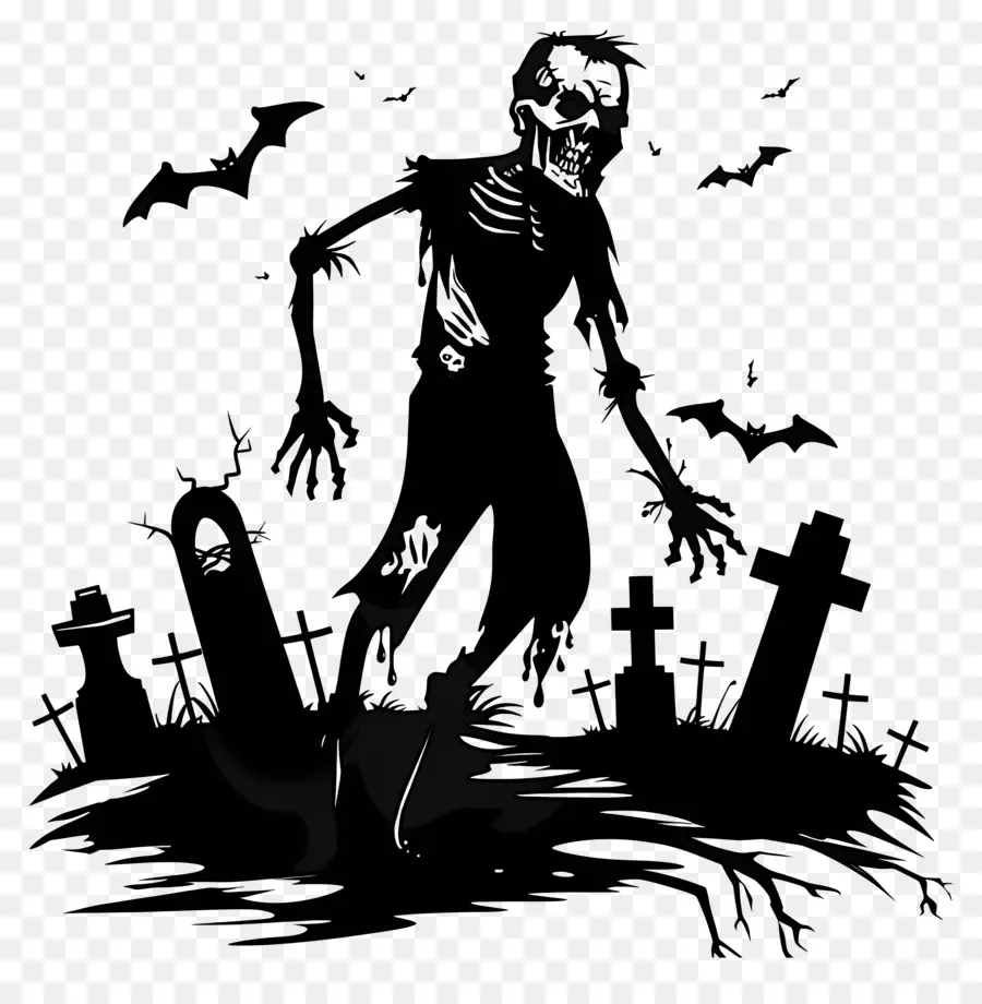 Silhouette D'halloween，Silhouette De Zombies PNG