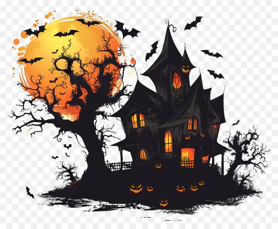 Château Hanté，Scène D'halloween PNG