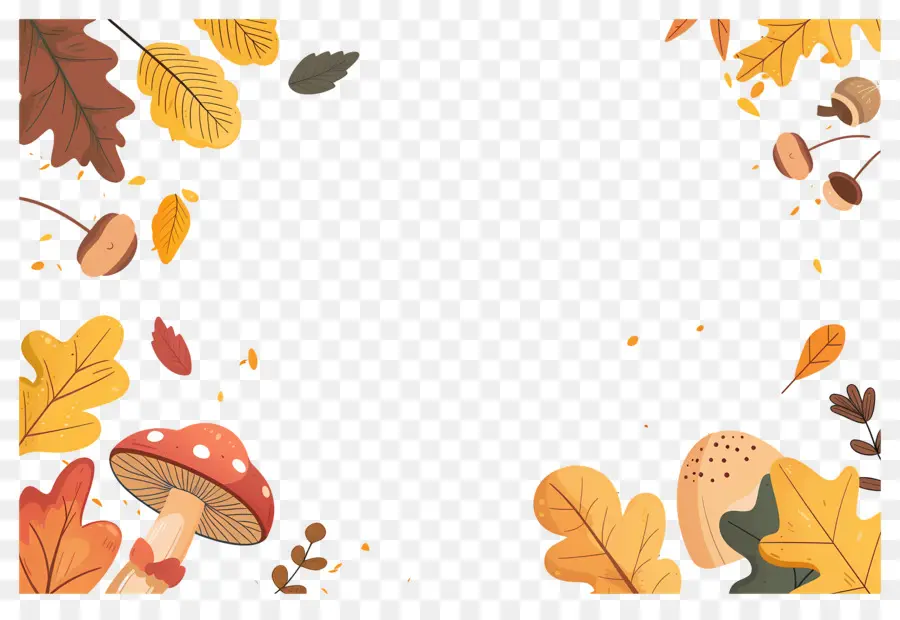 Fond D'automne，Champignons Et Glands PNG