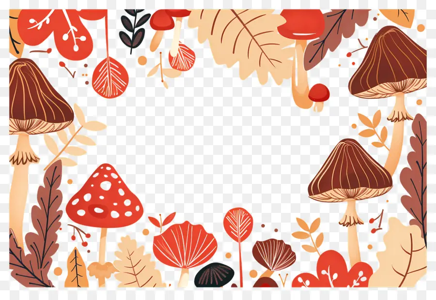 Fond D'automne，Champignons Et Feuilles PNG