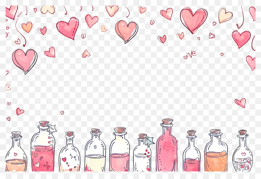 Fond D'amour，Bouteilles Et Coeurs PNG