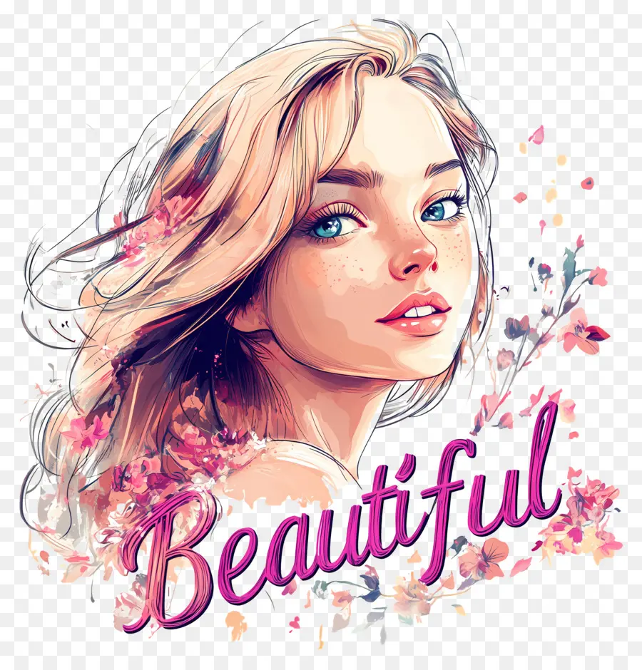 Belle Fille，Femme Blonde Avec Des Fleurs PNG