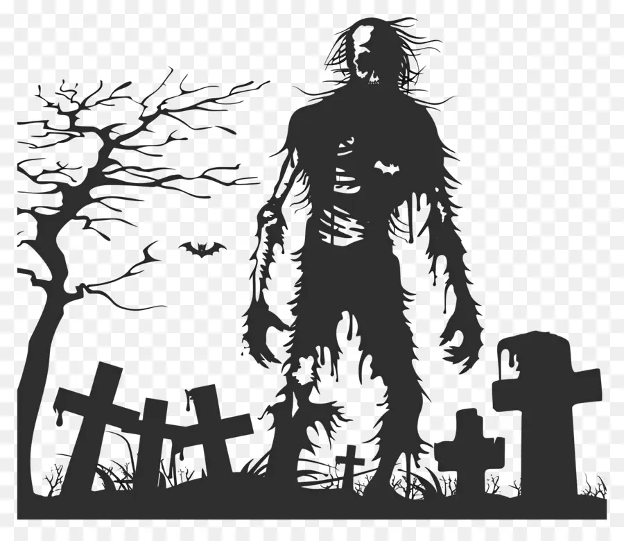 Silhouette D'halloween，Zombie Dans Le Cimetière PNG