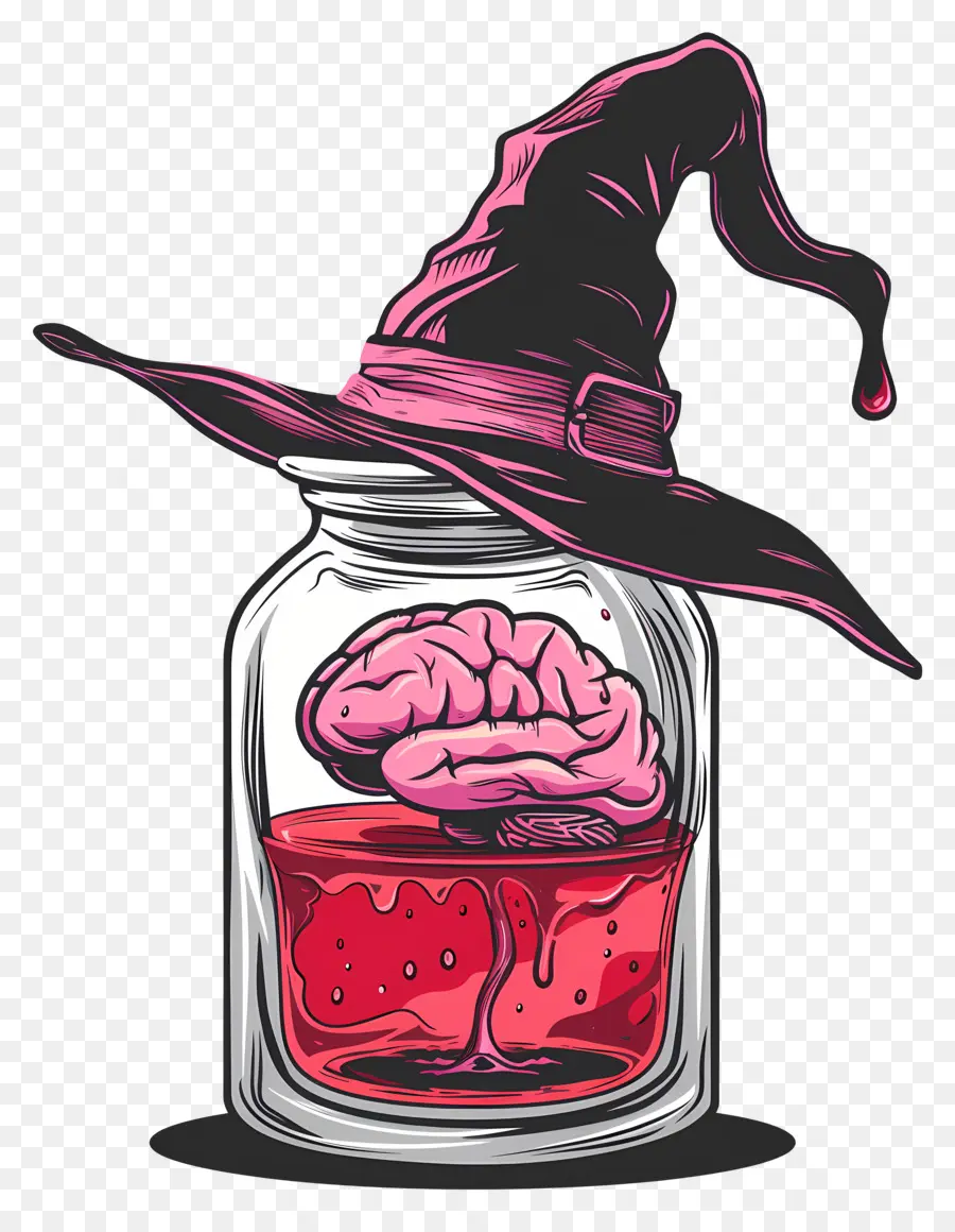 Cerveau Rose，Cerveau En Pot Avec Chapeau De Sorcière PNG