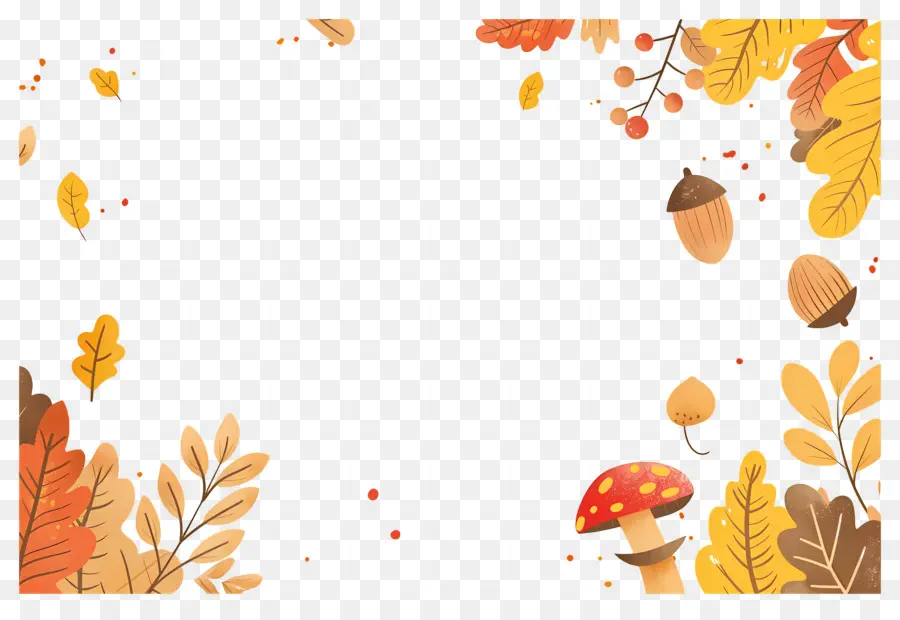 Fond D'automne，Champignons Et Glands PNG