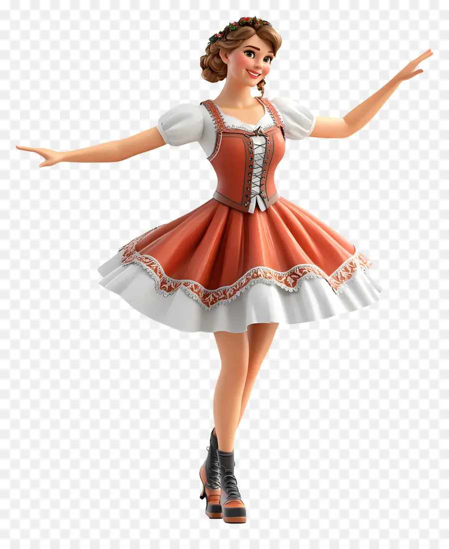 Danseuse De L'oktoberfest，Fille Animée En Robe Orange PNG