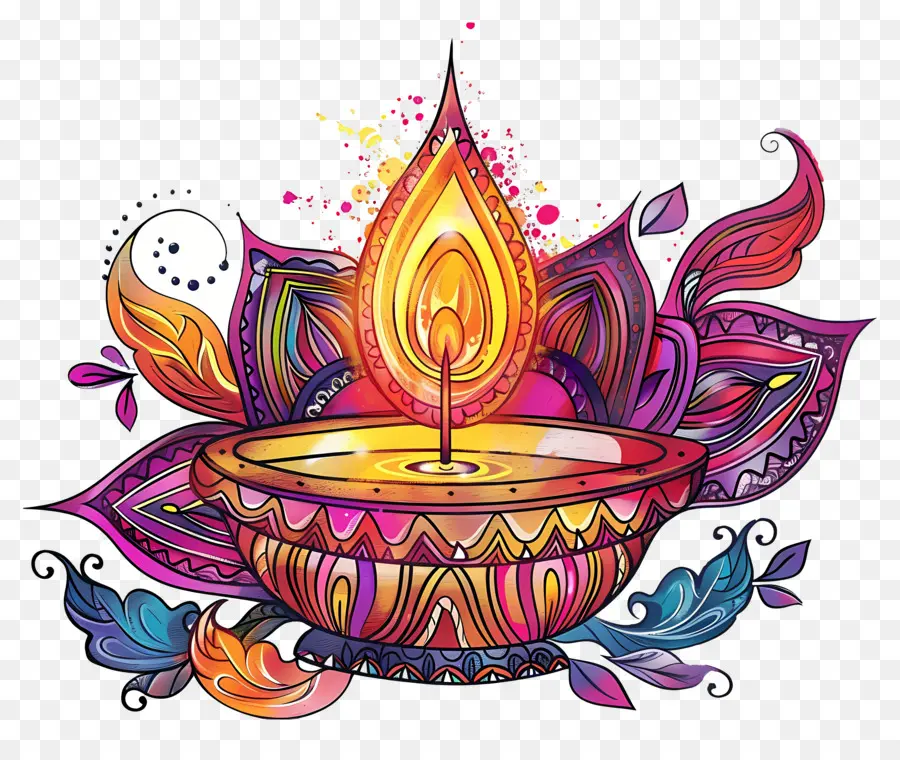 Fleur De Diwali，Diya Artistique PNG