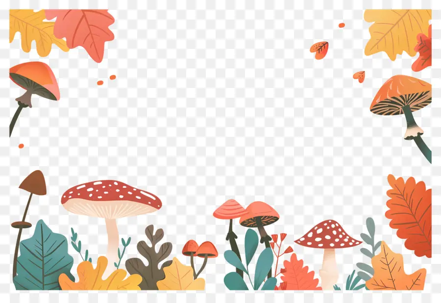 Fond D'automne，Champignons Et Glands PNG