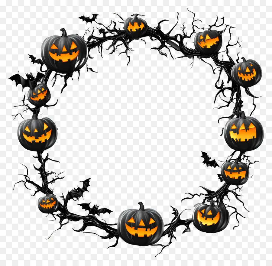 Cadre D'halloween，Couronne De Citrouille PNG