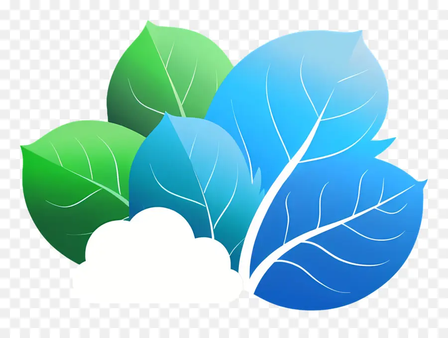 Logo Nuage，Feuilles Vertes Et Bleues Avec Nuage PNG